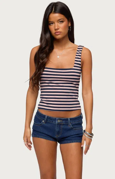 Edikted Women's Striped Built In Bra Tank Top In Blue/pink In Brown