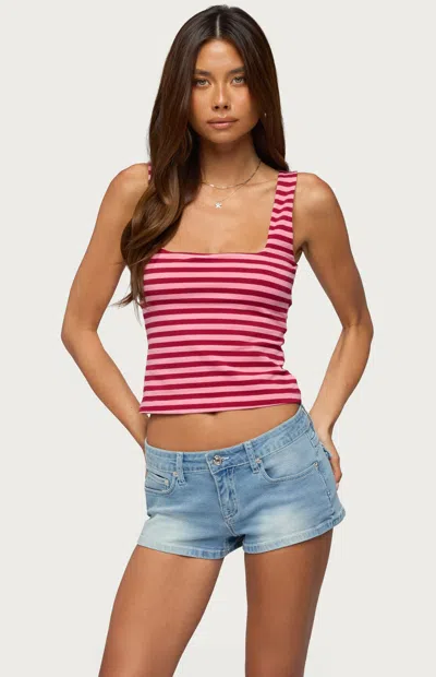 Edikted Women's Striped Built In Bra Tank Top In Burgundy