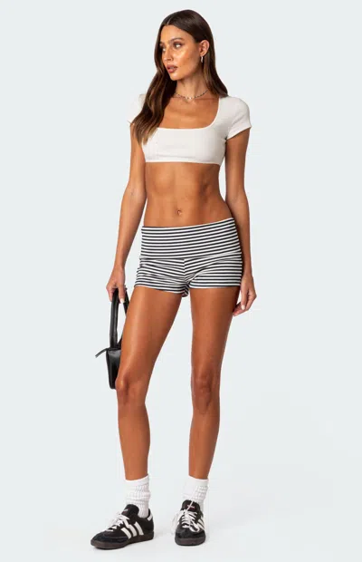 Edikted Women's Striped Fold Over Shorts In Navy/white In Multi
