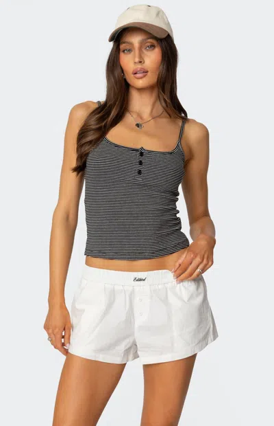 Edikted Women's Striped Henley Tank Top In Black/white In Gray