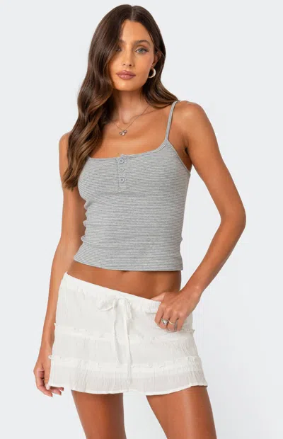 Edikted Striped Henley Tank Top In Gray Melange