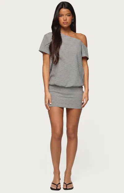 Edikted Women's Striped Off Shoulder Cutout Mini Dress In Black/white In Gray