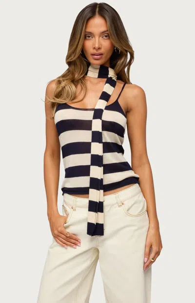 Edikted Women's Striped Two Piece Scarf Tank Top In Cream/navy In Black