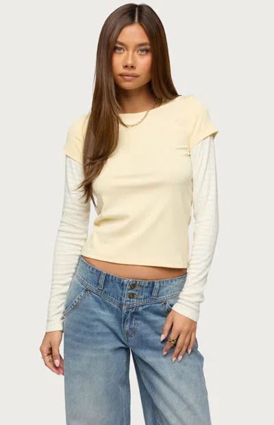 Edikted Layered Stripe Long Sleeve T-shirt In Yellow