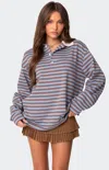 Edikted Stripe Long Sleeve Oversize Polo In Multi