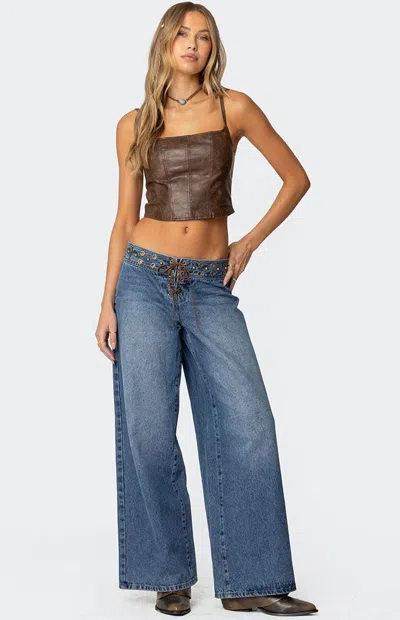 Edikted Women's Stud & Grommet Low Rise Jeans In Blue