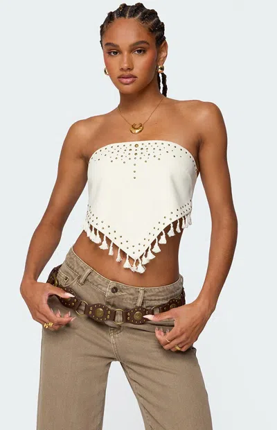 Edikted Stud & Tassel Handkerchief Strapless Top In White