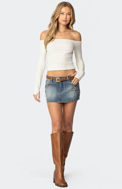 Edikted Women's Studded Bow Distressed Denim Mini Skirt In Blue