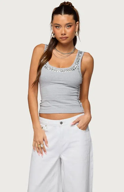 Edikted Studded Built In Bra Tank Top In Gray/melange, Women's At Urban Outfitters