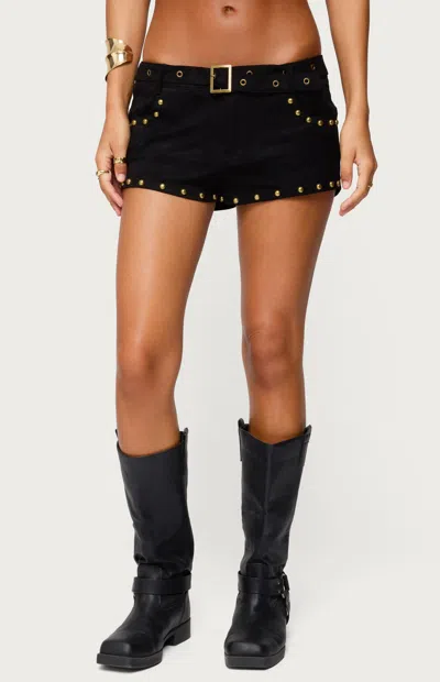 Edikted Women's Studded Faux Suede Micro Shorts In Black