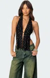Edikted Studded Split Front Open Back Halter Top In Black