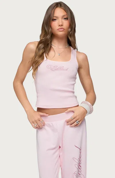 Edikted Women's Studio Rhinestone Tank Top In Light Pink