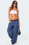 Edikted Super Oversized Belted Boyfriend Jeans In Blue