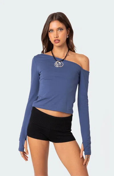 Edikted Swan One-shoulder Top In Blue