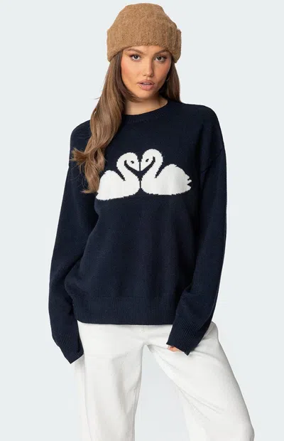 Edikted Swan Oversize Sweater In Navy