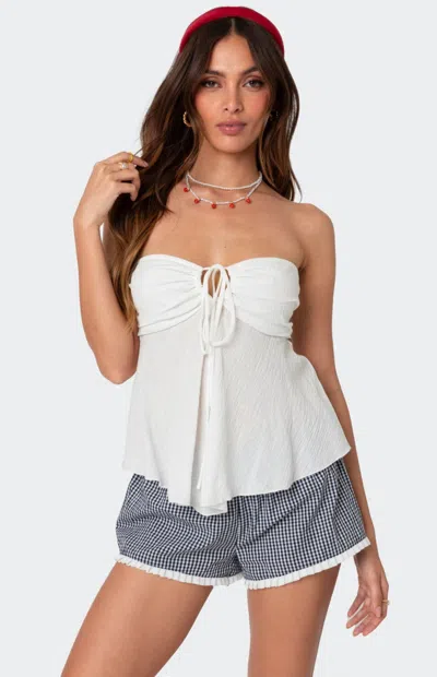 Edikted Tadria Strapless Cotton Babydoll Top In White