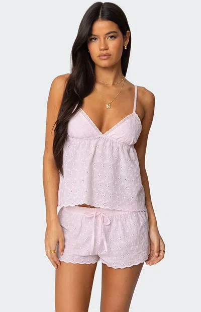 Edikted Talula Eyelet Babydoll Top In Light-pink