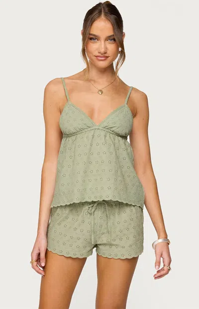 Edikted Talula Eyelet Babydoll Camisole In Green