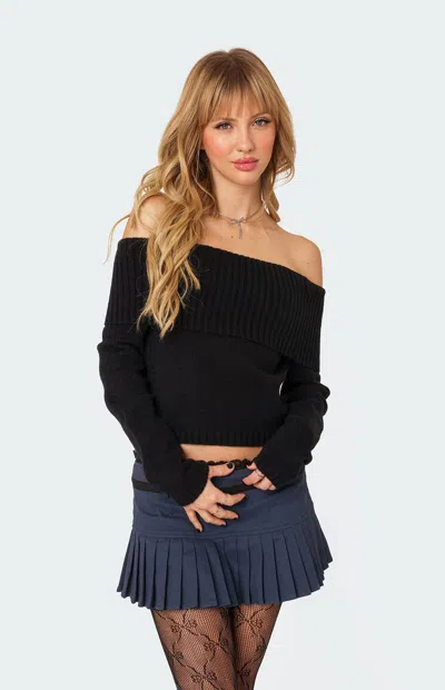 EDIKTED WOMEN'S TAMARA FOLD OVER KNIT TOP IN BLACK