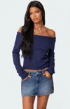 Edikted Tamara Fold Over Knit Top In Blue