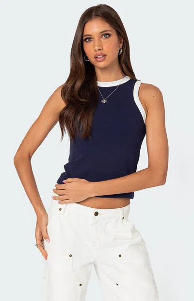 Edikted Tammy Contrast Tank Top In Navy