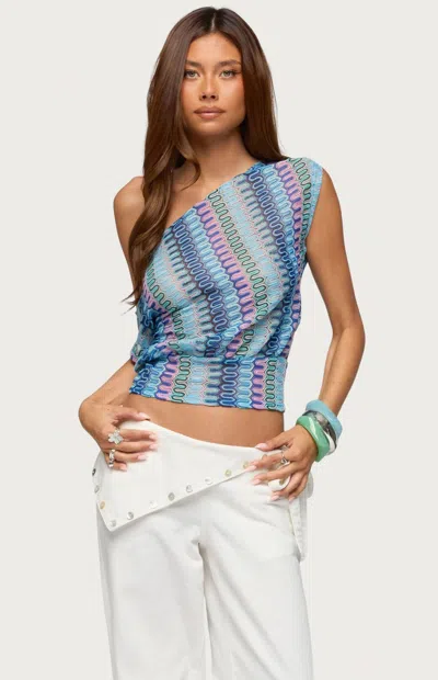 Edikted Women's Taniya Off Shoulder Zigzag Knit Top In Blue