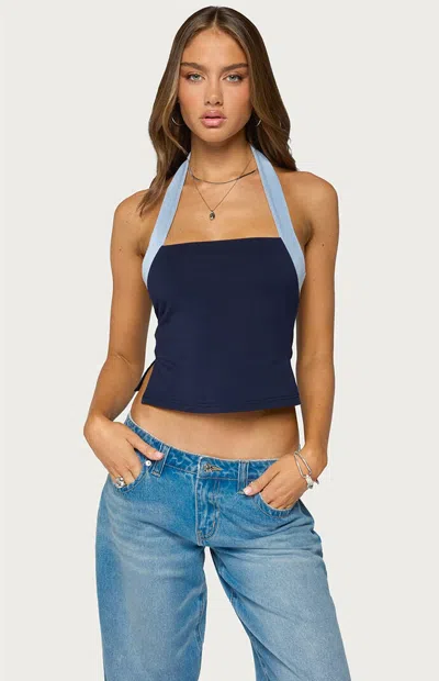 Edikted Tanna Contrast Halter Top In Blue