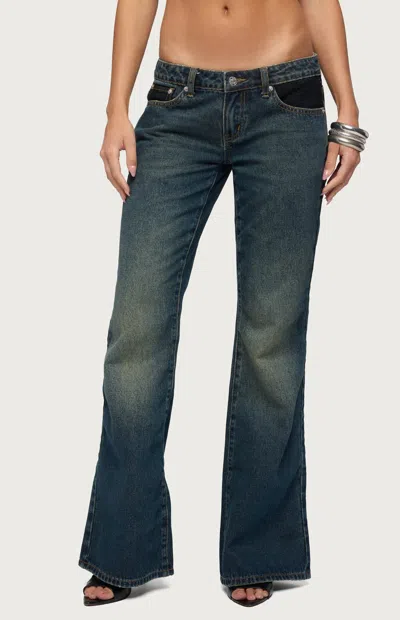 Edikted Tatem Lacey Low Rise Flare Jeans In Blue