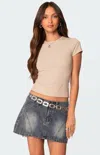 Edikted Tay Cap Sleeve T-shirt In Beige