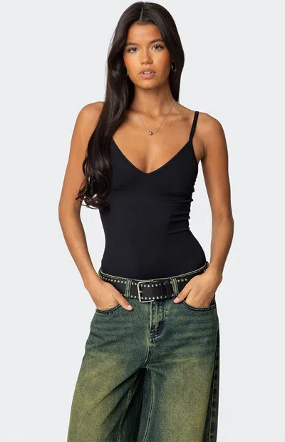 EDIKTED WOMEN'S TEAGHAN TRIANGLE FITTED BODYSUIT IN BLACK