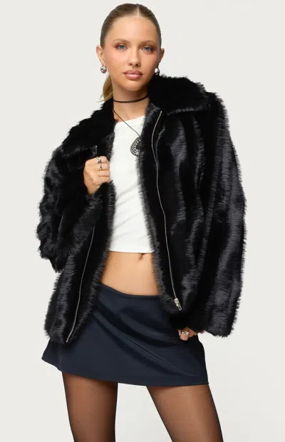 Edikted Tedi Faux Fur Jacket In Black