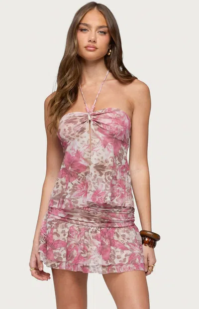 Edikted Women's Tessa Floral Split Front Halter Top In Multi