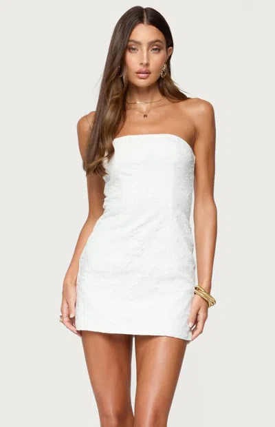 Edikted Textured Flowers Strapless Mini Dress In White