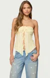 Edikted Textured Ruffle Split Front Strapless Top In Neutral