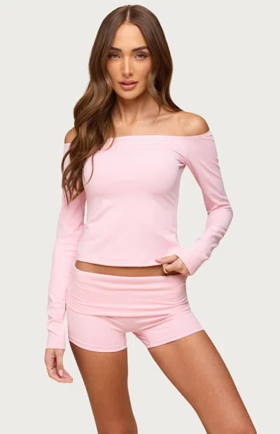 Edikted Tezia Off The Shoulder Long Sleeve Top In Pink