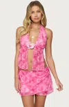 Edikted Tie Dye Halter Split Front Mesh Camisole In Pink