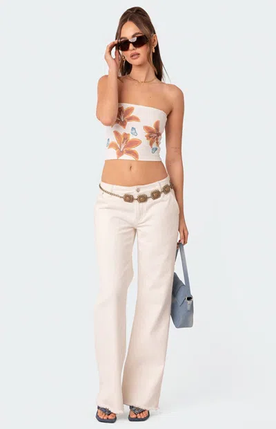 Edikted Tiger Lily Print Cotton Tube Top In White