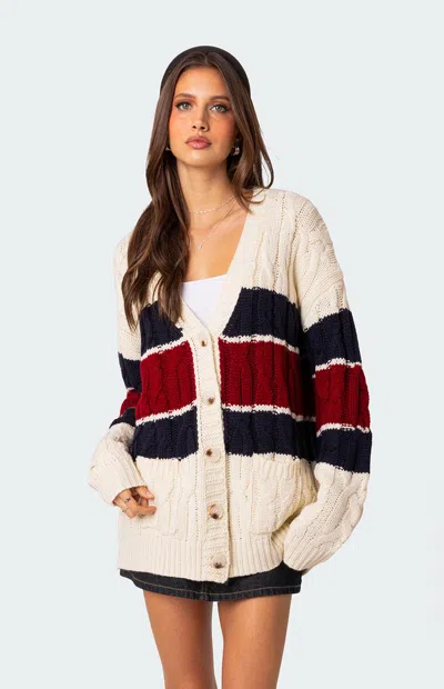 Edikted Women's Tinsley Oversized Cable Knit Cardigan In Cream In White