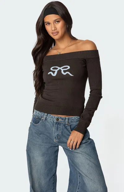 Edikted Tj Off The Shoulder Top In Dark-gray
