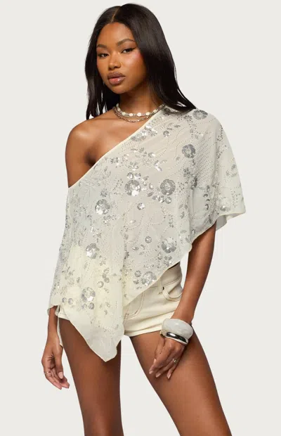 Edikted Triana Sequin Beaded Poncho In White