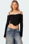 Edikted Cold Shoulder Crop Sweater In Black