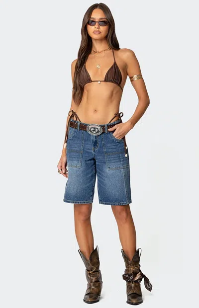 Edikted Women's Tris Low Rise Denim Bermuda Shorts In Blue