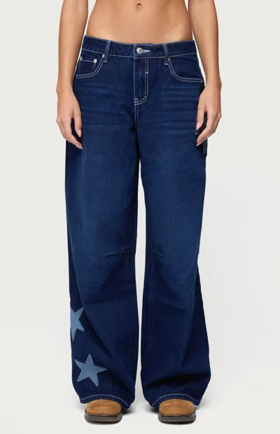 Edikted Trish Stars Low Rise Baggy Jeans In Burgundy