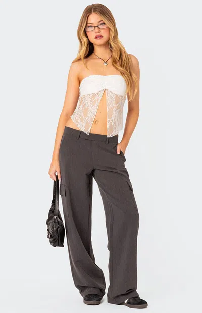 EDIKTED WOMEN'S TWILIGHT SHEER LACE SPLIT FRONT TOP IN WHITE