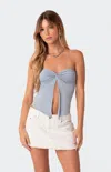 Edikted Twisted Split Front Tube Top In Blue