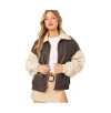 EDIKTED WOMEN'S TWO TONE FAUX LEATHER BOMBER JACKET