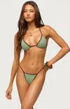 Edikted Vale Stripe Triangle Bikini Top In Green