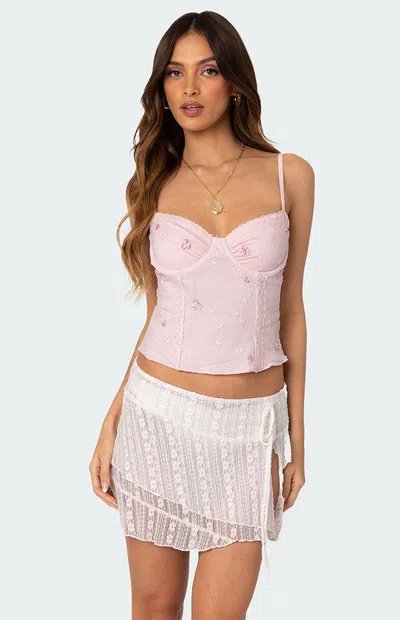 Edikted Women's Victoria Embroidered Mesh Bra Top In Pink