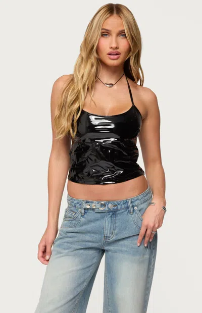 Edikted Vikki Vinyl Halter Top In Black