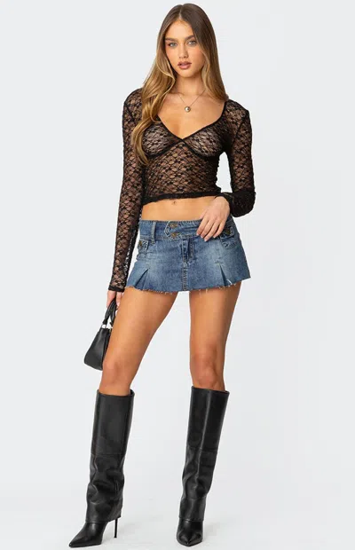 Edikted Women's Vintage Washed Denim Mini Skort In Blue In Black